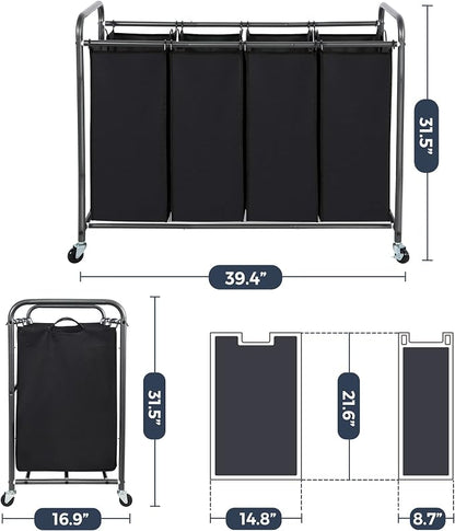 STO STO Laundry Sorter 4 Section, 4 Bag Laundry Hamper, Rolling Laundry Cart - Image 6