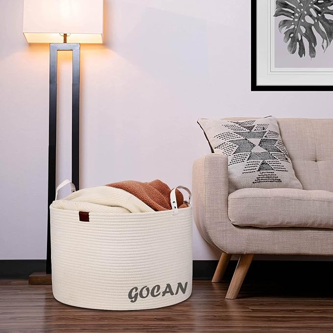 Extra Large Storage Laundry Basket 22" X 22"X 14" Cotton Rope Woven Basket - Image 7