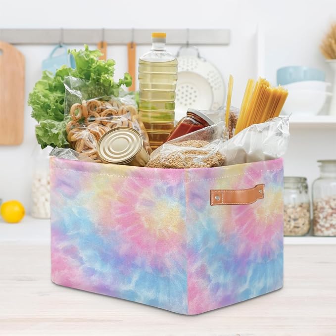 Pardick Tie Dye Pink Cute Basket Storage Bins Large Fabric Toys Storage Cube Box - Image 7