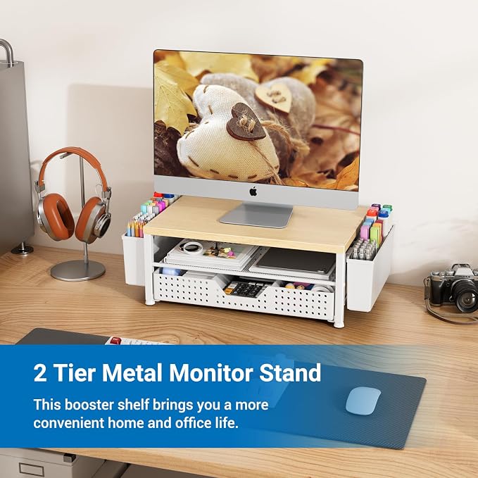 Wood Metal Monitor Stand Riser, Laptop Stand - Image 2