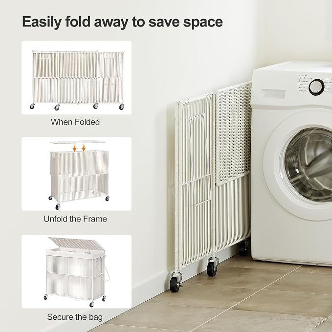 WOWLIVE Laundry Hamper with Wheels, 160L Handwoven Rolling Laundry Basket 3 - Image 7