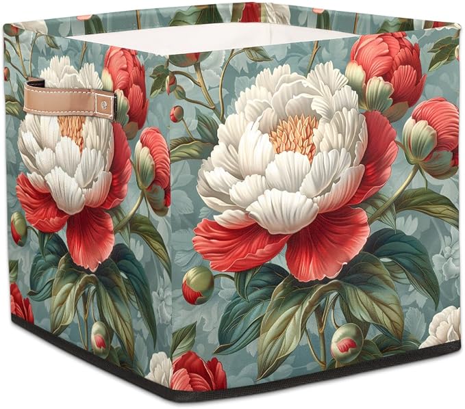 TropicalLife 13x13x13 Inch Large Fabric Storage Cube Retro Rose Foldable by TropicalLife