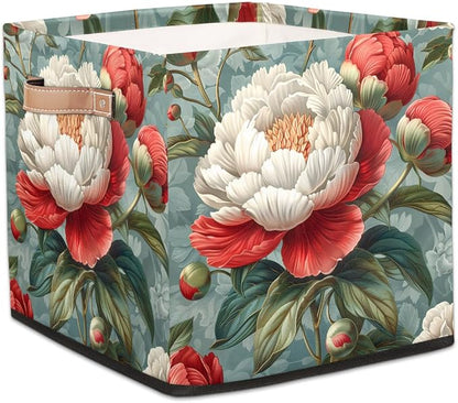 TropicalLife 13x13x13 Inch Large Fabric Storage Cube Retro Rose Foldable by TropicalLife