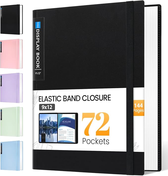 Sooez Art Portfolio 9"x12", 72 Pockets Large Portfolio Folder Display 144 Pages by Sooez