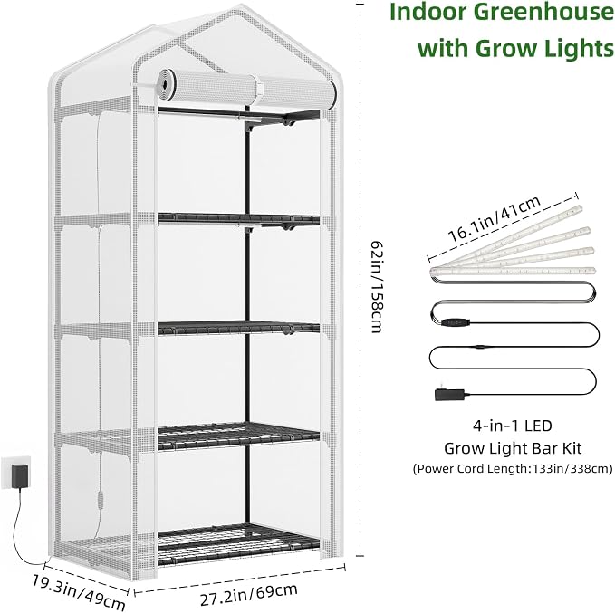 Superlele Mini Greenhouse with Grow Light, 4 Tier Greenhouse - Image 2