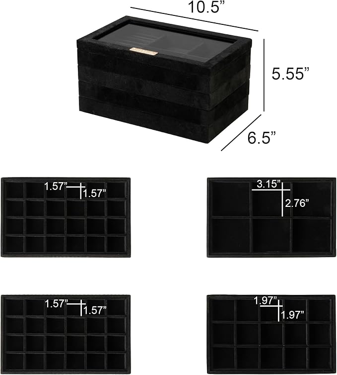 Frebeauty Stackable Jewelry Trays, Removable Glass Lid, Drawer Inserts - Image 3