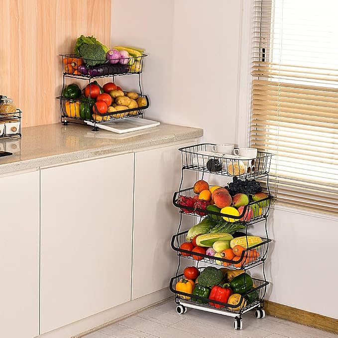 Miyawell Fruit Vegetable Storage Basket, 4 Tier Stackable Metal Wire Storage - Image 8