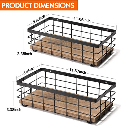 TJ.MOREE Small Metal Wire Basket, Decorative Wood Base Organizer - Image 5