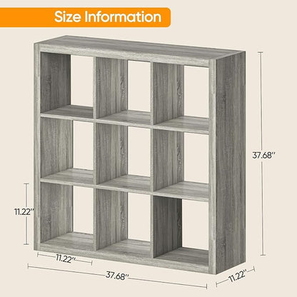 Bookshelf with Storage Bins, 9-Cube Storage Organizer Sturdy Wooden Bookcase - Image 3