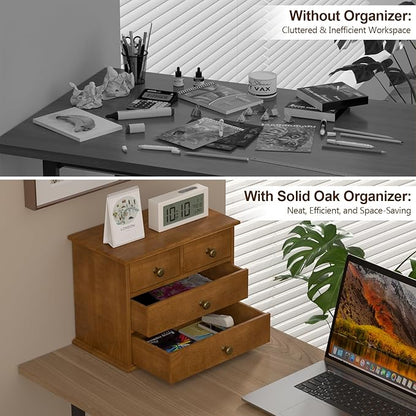 Oak Desk Organizer with Drawers, Durable Wooden Desktop Storage Box | 4 Drawer - Image 5