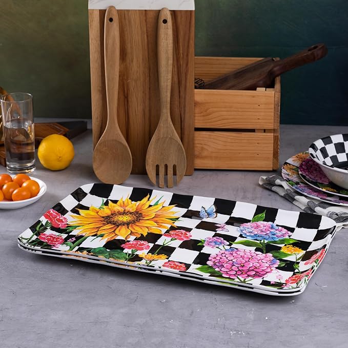 LEHAHA Rectangular Melamine Sunflower Serving Tray, 2-Piece Hydrangea Serving - Image 5
