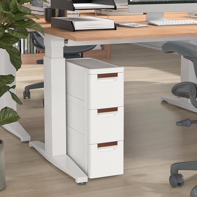 3-Drawer Narrow Storage Cabinet, Slim Rolling Cart | Mobile Plastic Cart - Image 5