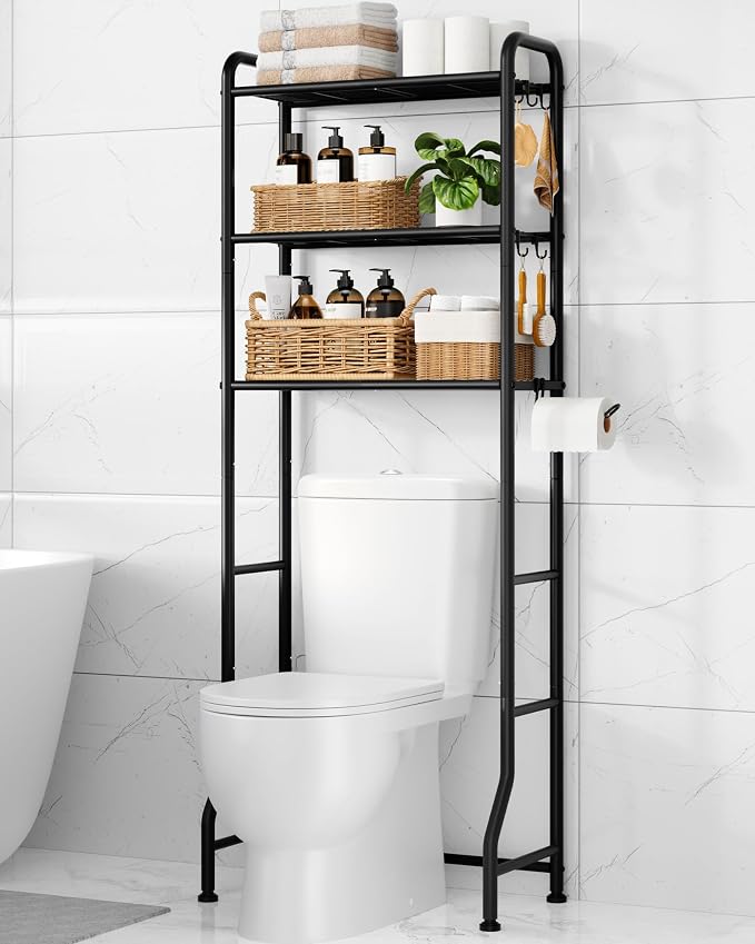 Kitsure Over Toilet Storage Rack, 63.2" H Space-Saving, Holder & Hooks | by Kitsure