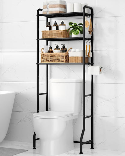 Kitsure Over Toilet Storage Rack, 63.2" H Space-Saving, Holder & Hooks | by Kitsure
