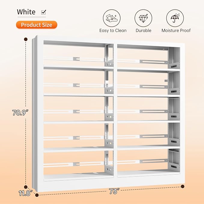5-Tier Bookcase with Adjustable Storage Shelves, Metal Bookshelf with Book - Image 2