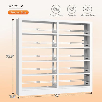 5-Tier Bookcase with Adjustable Storage Shelves, Metal Bookshelf with Book - Image 2
