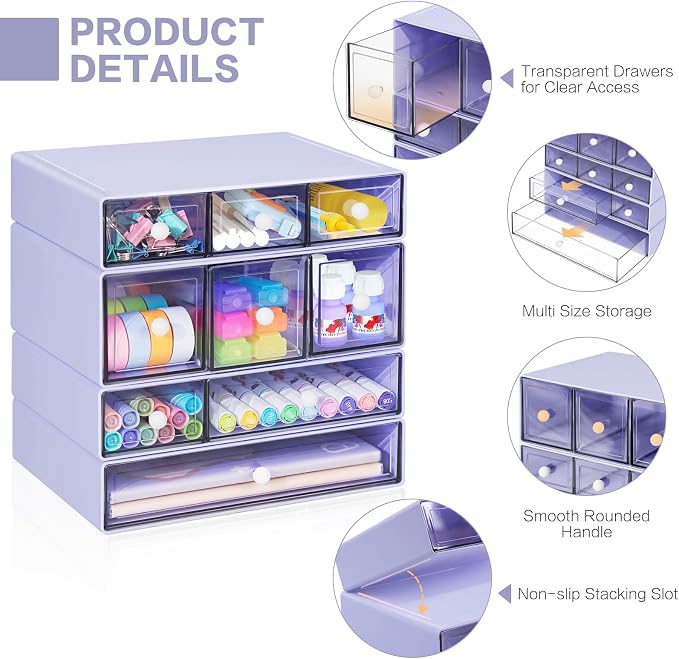 Desk Storage Organizer with 9 Drawers, 4 Tiers Stackable Desktop Craft Storage - Image 4