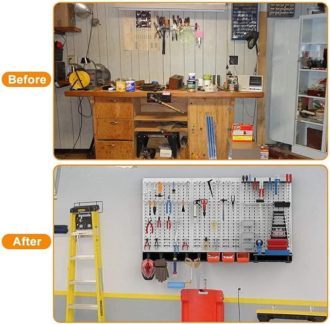 TORACK 109 PCS Pegboard Wall Organizer 4 ft. Garage Metal Pegboard Utility Tool - Image 5