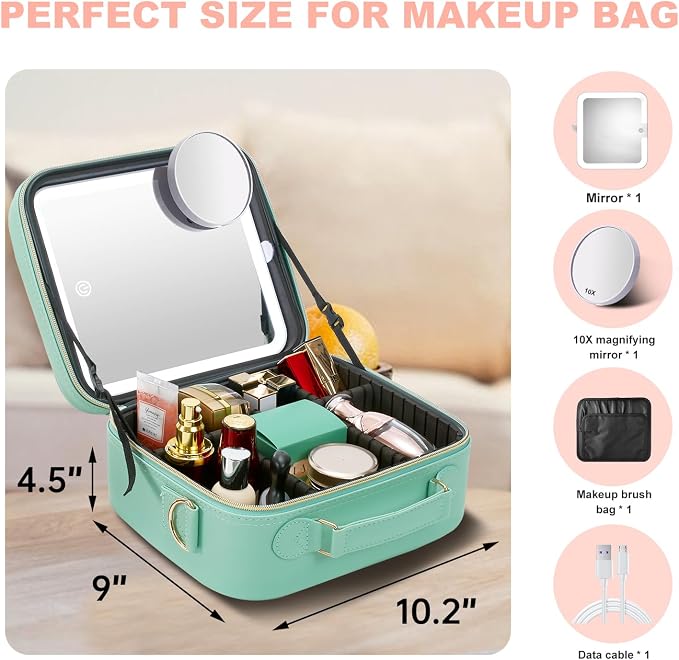 Mocado Travel Makeup Bag with LED Lighted Mirror, Travel Makeup Organizer - Image 6