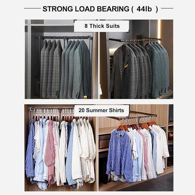 Pull Down Closet Rod for Hanging Clothes, Retractable Wardrobe Hanger for - Image 6