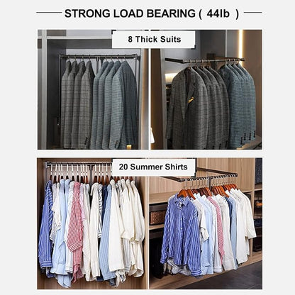 Pull Down Closet Rod for Hanging Clothes, Retractable Wardrobe Hanger for - Image 6