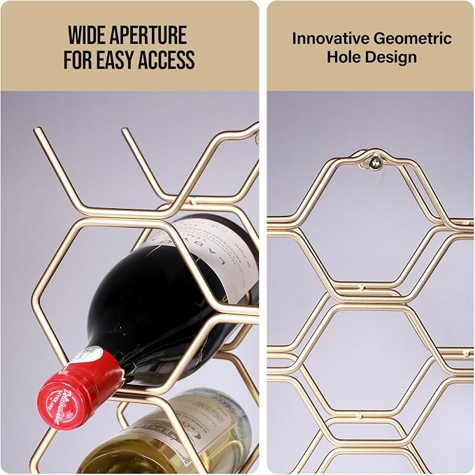 Small Wine Racks Countertop, Metal Wine Bottle Holder Modern Gold - Image 4