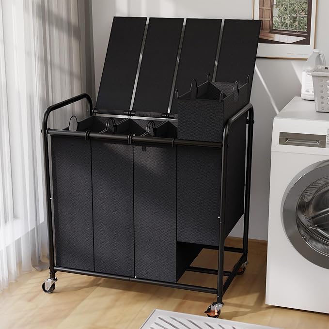 180L Laundry Sorter 4 Section – Heavy Duty Rolling Laundry Basket by YKDIRECT