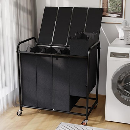 180L Laundry Sorter 4 Section – Heavy Duty Rolling Laundry Basket by YKDIRECT