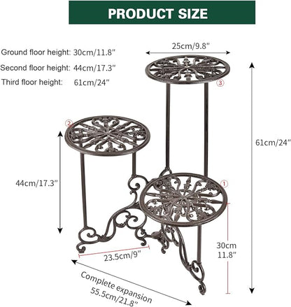 Sungmor Heavy Duty Cast Iron Plant stand, 3 Tier Foldable Metal Plant Shelf - Image 4