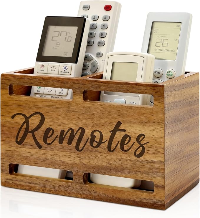 Hilislog Acacia Wood Remote Control Holder Wall Mount Wooden Caddy TV Remote by Hilislog