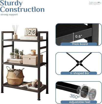 DUMOS 3 Tier Bookshelf, Home Office Bookcase Shelf Storage Organizer | Free - Image 6