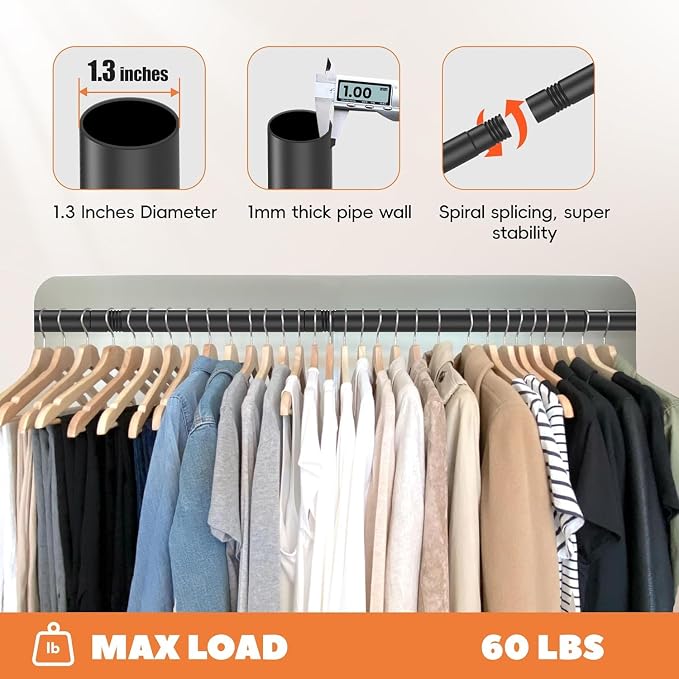 Closet Rod 30-63 Inches, Adjustable Heavy Duty Metal Black Closet Rods - Image 4