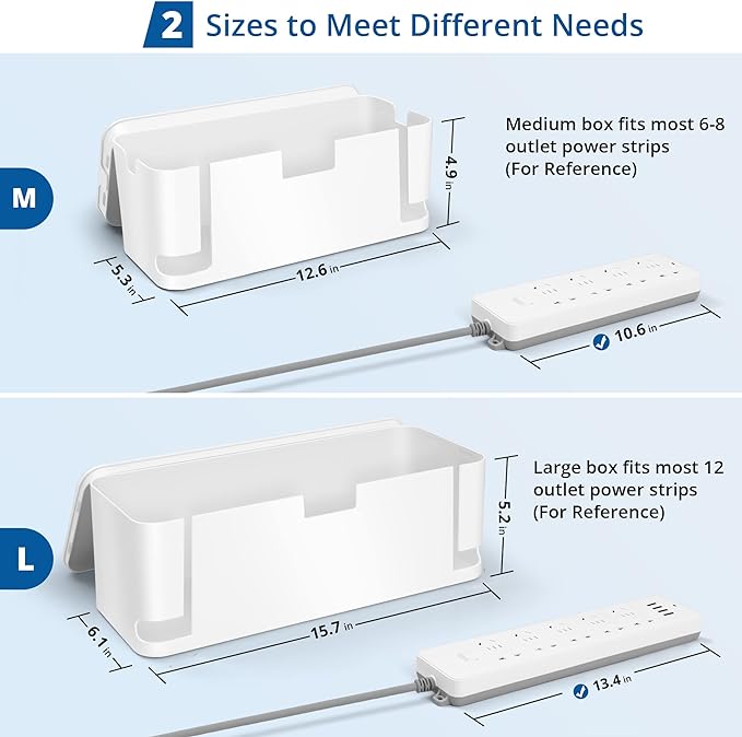 ZhiYo Cable Management Box White, Cord Hider Box to Conceal Power Strips on - Image 2