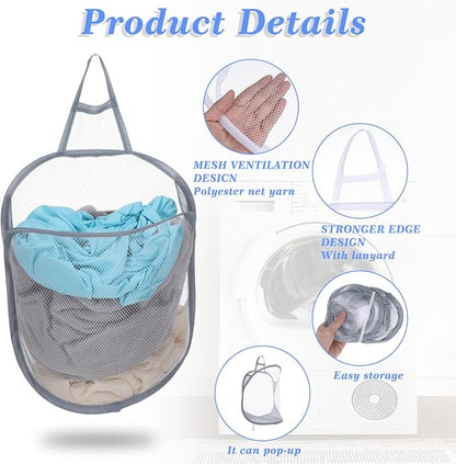 Ouligay 2Pcs Hanging Laundry Hamper Bag, Mesh Hanging Laundry Basket, Foldable - Image 4