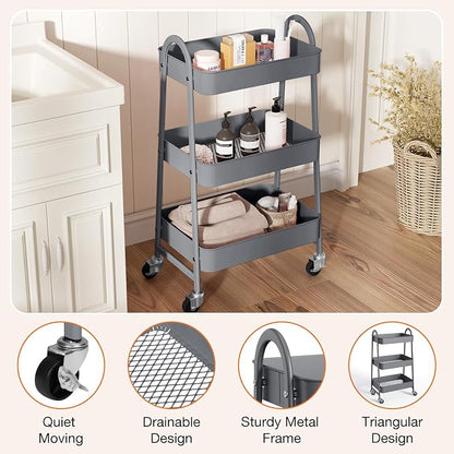NEWBULIG 3-Tier Metal Rolling Cart - Image 2