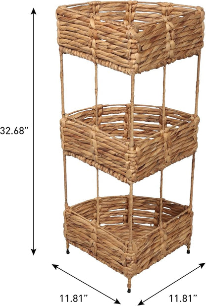 Eyely SHF2012A Aurel 32.5" Coastal Handwoven Water Hyacinth 3-Tier Corner - Image 2
