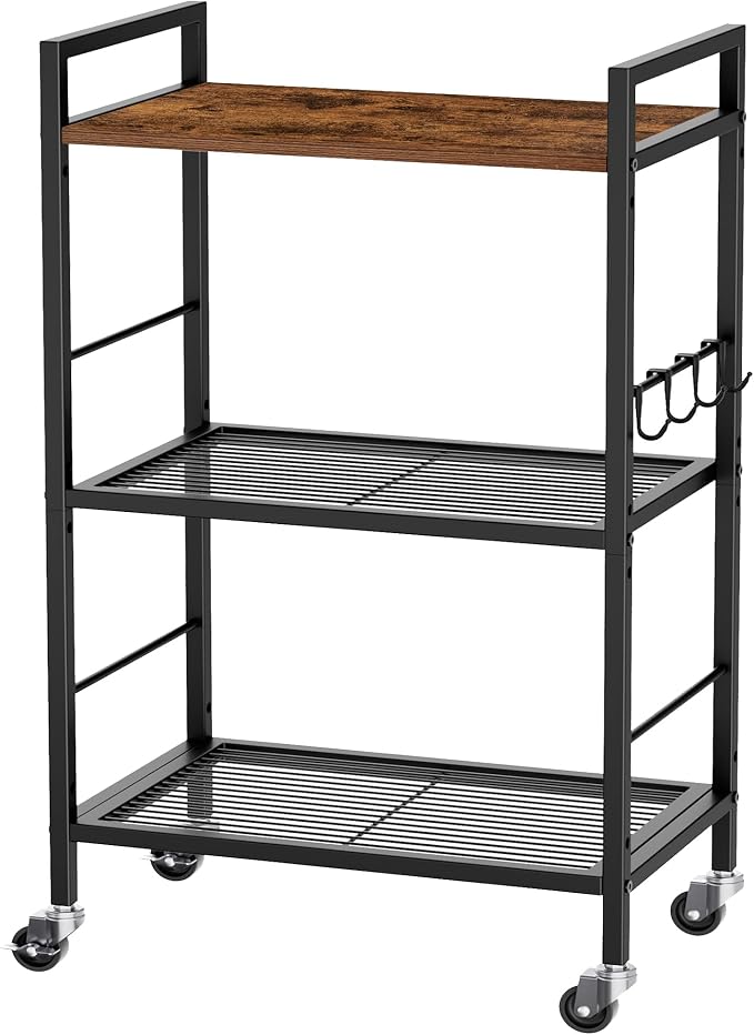 3-Tier Metal Storage Rack with Industrial Wheels, Mesh Shelving Unit with by Unknown