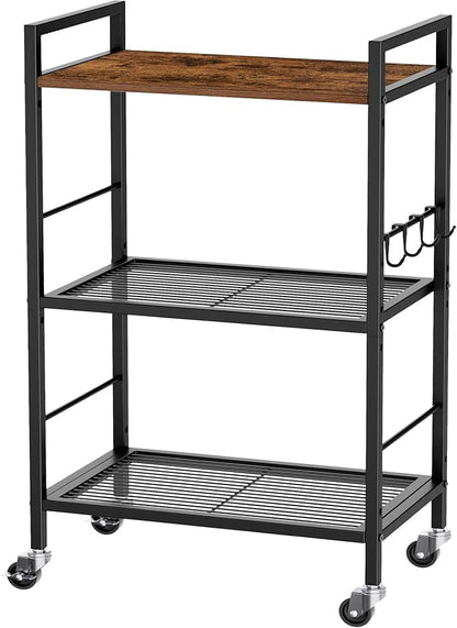 3-Tier Metal Storage Rack with Industrial Wheels, Mesh Shelving Unit with by Unknown