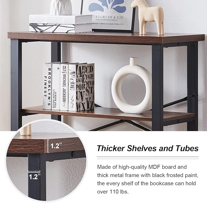 HOMBAZAAR 3 Tier Bookshelf, Rustic Brown Industrial Book Shelf, Engineered Wood - Image 6