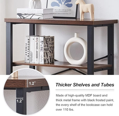 HOMBAZAAR 3 Tier Bookshelf, Rustic Brown Industrial Book Shelf, Engineered Wood - Image 6
