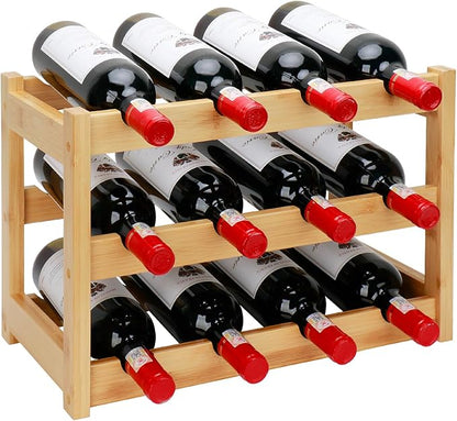 Bamboo Wine Rack, 3-Tier 12 Bottles Wine Storage Cabinet Shelf, Easy-Assembly by Thalomely