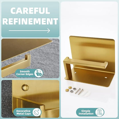 Toilet Paper Holder with Shelf Brushed Gold, APLusee SUS 304 Stainless Steel - Image 9