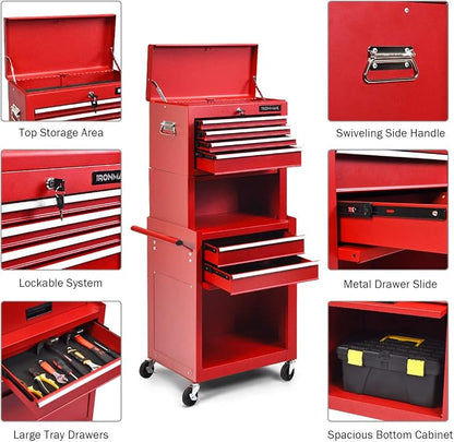 Goplus Tool Chest, 3-in-1 Rolling 6 Drawers Tool Cabinet - Image 9