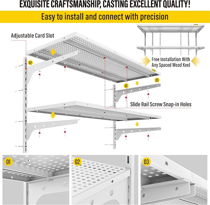 2-Pack 2 Tier 1.3x3ft Garage Shelving Wall Mounted, 500lbs Load - Image 6