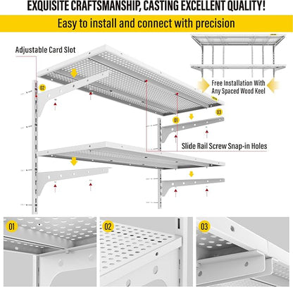 2-Pack 2 Tier 1.3x3ft Garage Shelving Wall Mounted, 500lbs Load - Image 6