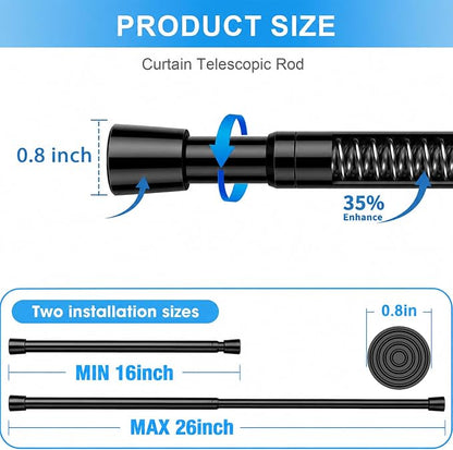 1 Pack Spring Loaded Tension Rod 16-26" Adjustable Curtain Rods No Drill - Image 2
