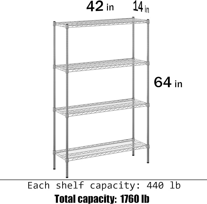 14" Deep x 42" Wide x 64" Height Wire Shelving Kit | 4-Tier | NSF Commercial - Image 3