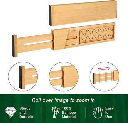 4 Pack Bamboo Drawer Dividers 2.6" High, Adjustable Length from 12 Inch to 17 - Image 2