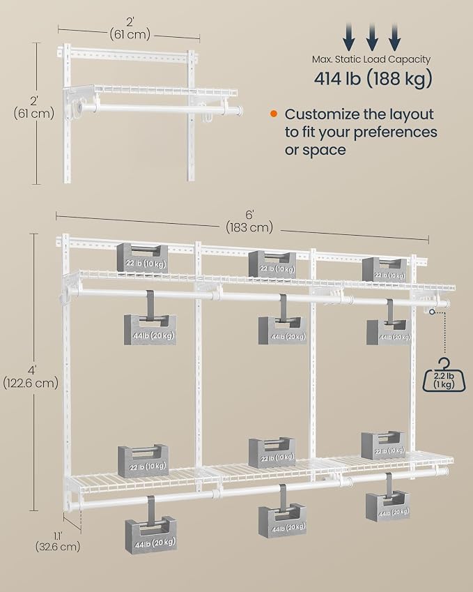 SONGMICS HOME Closet System, Closet Insert Organizer, 4-6 ft, Adjustable Metal - Image 3