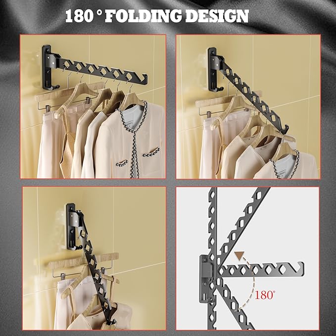 Dr.DJ Wall Mount Coat Hanger Holder Black Clothes Drying Organizer Rack Garment - Image 3